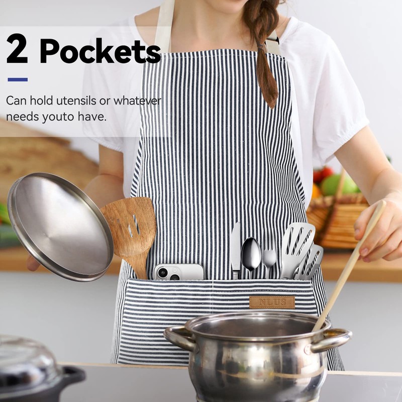 NLUS 2 Pack Cooking Aprons for Women with Pockets, Adjustable