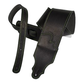 Franklin Strap 2.5" Original Black Glove Leather with Suede Backing Guitar Strap Green Stitching