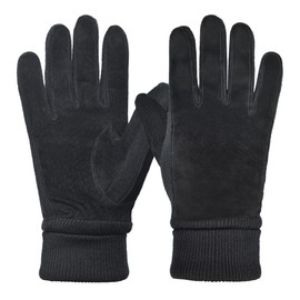 Harssidanzar Winter Suede Gloves For Womens Warmth Wool Fleece Lined Thermal Gloves SL024CA,Black, Size L