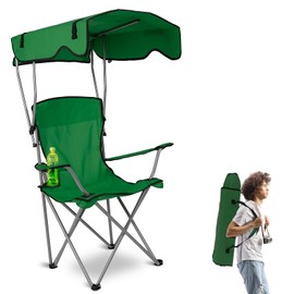 Camping Chairs with Canopy Shade, Heavy Duty Sun Protection Lounge Chair with Cup Holder, Beach Lounge Chair, Folding Camp Chair for Outdoor Sports, Support 330 LBS, Green