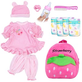 11 Pcs Reborn Baby Doll Clothes Pink Outfits Accessories with Backpack for 16-18 Inch Babydoll Reborn Doll Clothes Girl Newborn Baby Cute Clothing Set