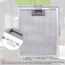 Range Hood Filter Replacement 10.23" x 12.5" x 0.36" Fit for Broan Circulating Whirlpool WHC WHA Series KitchenAid Frigidaire Bosch 800 500 GE Stove Hood Vent Filters Aluminum Mesh 2PCS