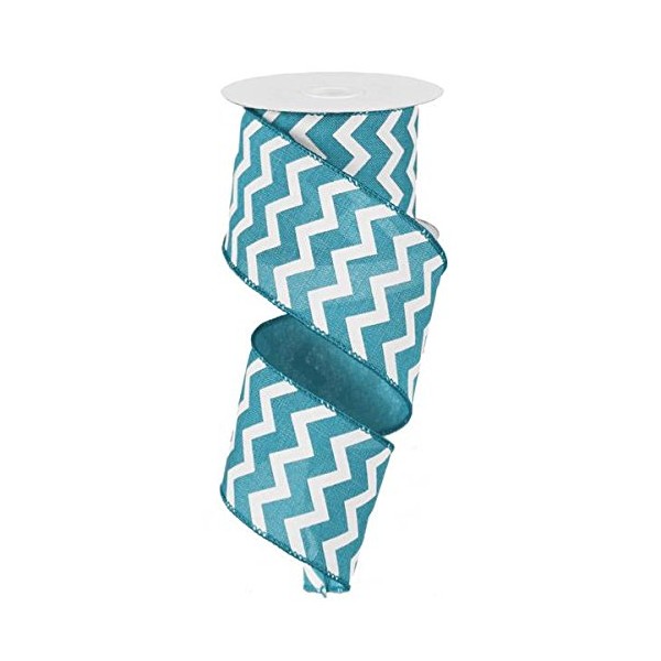 Small Chevron on Royal Canvas Wired Edge Ribbon - 10