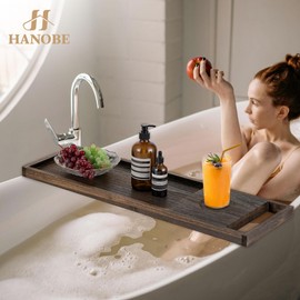Hanobe Bathtub Decor Bathroom Tray: Rustic Wood Bath Caddy Tub Bathtub Table Home Room Serving Large Vintage