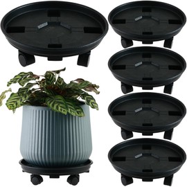 KvyusFlourish 5 Packs 15.8” Extra-large Plant Caddy Plant Saucers on Wheels Rolling Plant Stands Heavy-duty Plant Dolly Plastic Planter Roller Base Pot Movers Outdoor Plant Tray Coaster Holder, Black