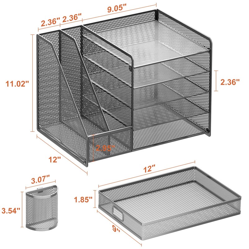 Marbrasse 5-Tier Paper Letter Tray Organizer with Drawer and Pen
