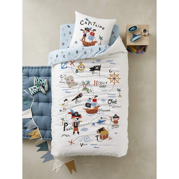 Vertbaudet Children's Bedding Set "Pirate Captain" Wool White/Blue Printed 140