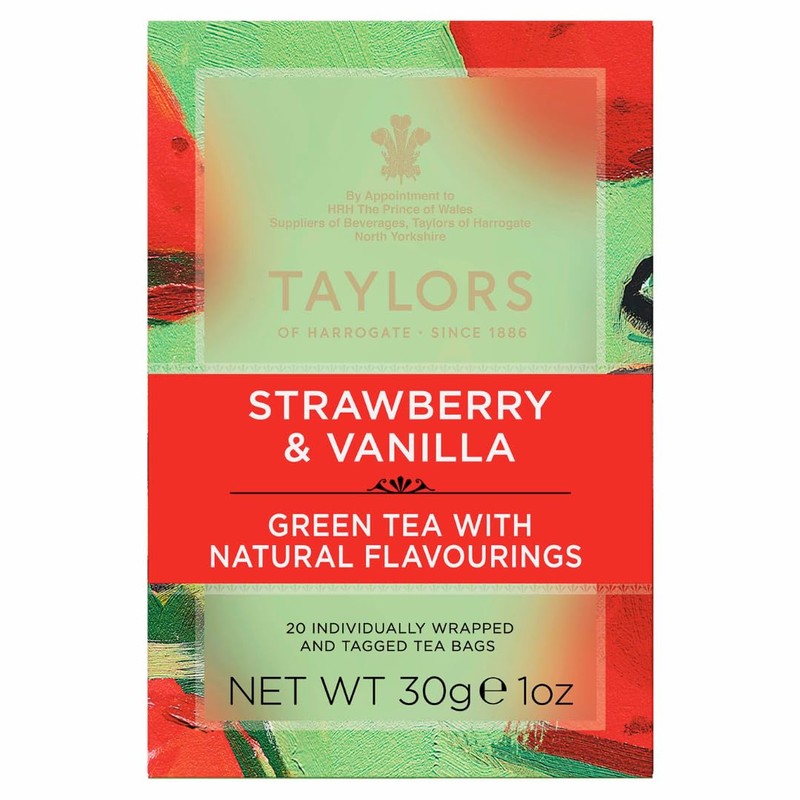 Taylors of Harrogate Strawberry & Vanilla, Green Tea, Individually Wrapped