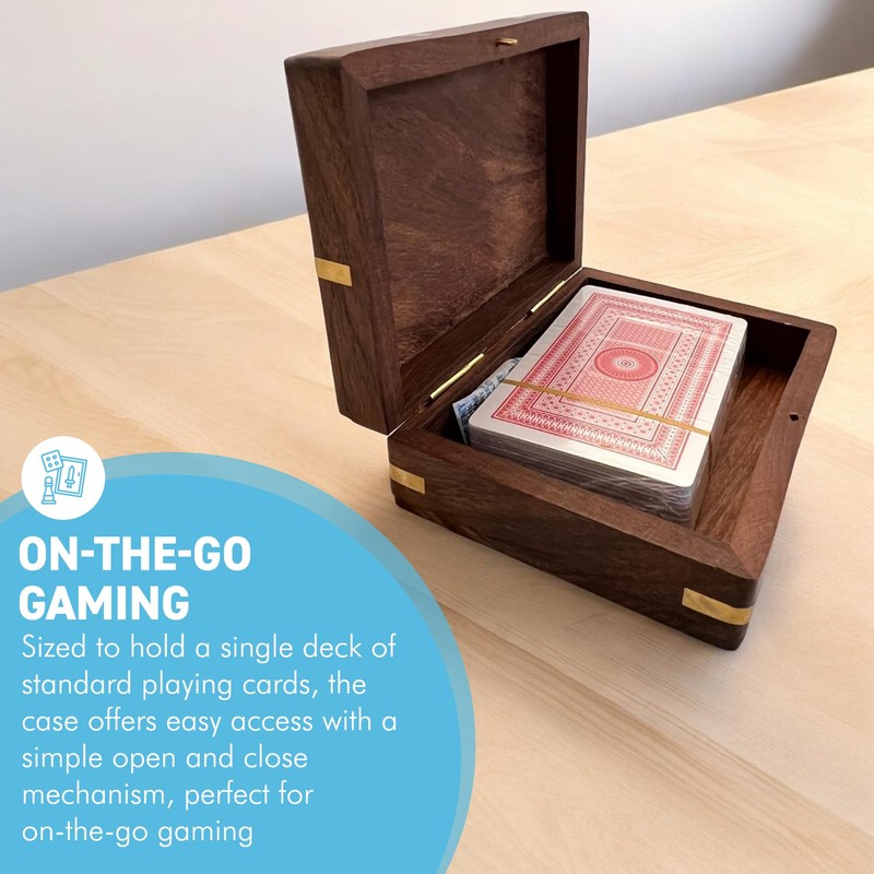 Thorness Elegant Black Wooden Playing Card Box with Brass Accents