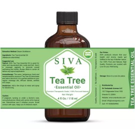 SIVA ORGANICS Aceite Esencial De Árbol De Té Siva De 4 Onzas Líquidas Con