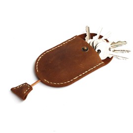 Handmade Leather Drawstring Key Organizer with Press Stud Button Key Case Brown, brown