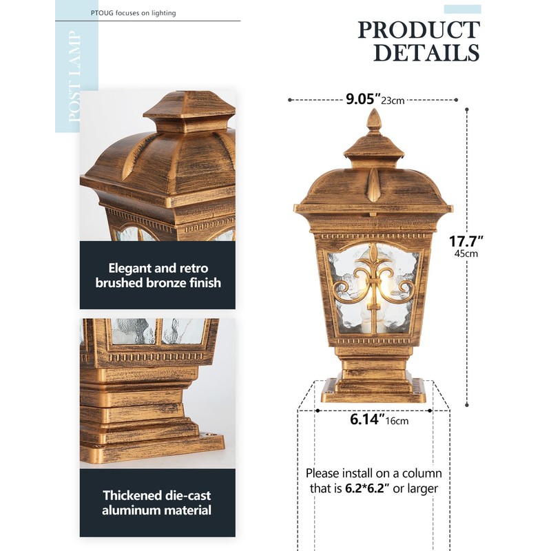 PTOUG 2 Pack Outdoor Post Light, Bronze Post Lamp Fixture,