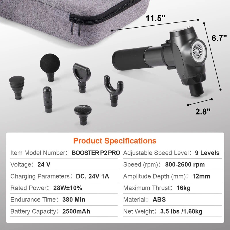 Deep Tissue Massage Gun with 9 Speed Levels and 6