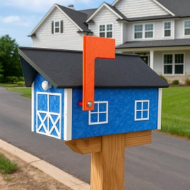 DutchCrafters Large Farmhouse Mailbox, Durable Plastic Barn Mailboxes for Outside, Post Mount Mail Box with Flag, Barnhouse Style - Amish Made in America (Cherrywood and Black)