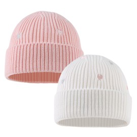 PEECABE Winter Hat for Baby Girls Heart Toddler Beanie Knitted Girl Beanies Hats Warm Skull Caps for Newborn Infant Girls (2-5Years, 2PCS-A)