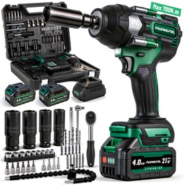 PAOWAFOL Impact Wrench 516 Ft-lbs(700N.m) 2200IPM, 1/2 Impact Gun with 21V 2x4.0AH Battery, Power Impact Driver 22 Drill Bits & 4 Sockets, Cordless Ratchet Wrench Set Gifts for Men Car Tire Lug Nut