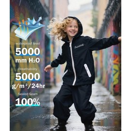 Kids Rain Gear Boys Girls Suit Waterproof Windproof Youth Rain Jacket and Pants Set Windbreak Raincoat for Golf Fishing Hiking Travel School