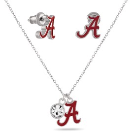 Alabama Gift Set for Women - Crimson A Stud Earrings and Crystal Charm Necklace - Hypoallergenic Stainless Steel Jewelry - Alabama Crimson Tide Gifts and Game Day Gear