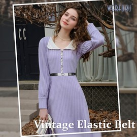 WERFORU 2 Pack Women Skinny Elastic Waist Belt Silver Buckle Stretchy Thin Belt for Jeans Dress