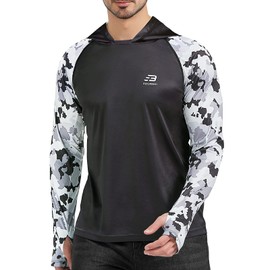 FOORSKI Rash Guard for Men UPF 50 Long Sleeve Fishing Hoodie Sun Protection Lightweight T Shirts Athletic Fishing Shirts Black M