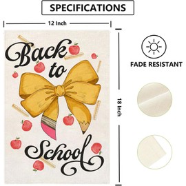 Back to School Garden Flag 12x18 Inch Double Sided Apple Butterfly Pencial First Day of School Appreciation Small Yard Outdoor Decoration