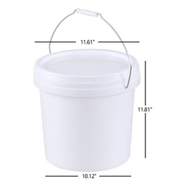 Hommp 4 Gallon Plastic Bucket Pail Container with Lid, 4-Pack Food Storage Bucket Pail with Handles, White