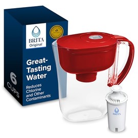 Brita - Jarra de filtro de agua para llave y agua potable con 1 filtro estándar, dura 2 meses, capacidad de 6 tazas, sin BPA, rojo