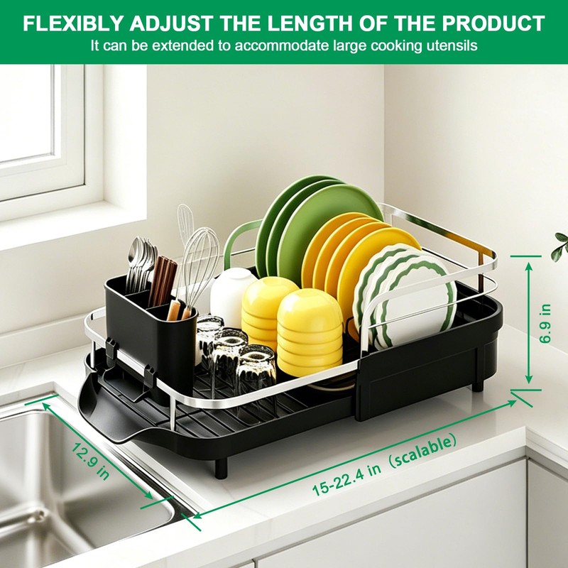 Dish Drying Rack for Kitchen Counter,Expandable 15-22.4 in,Dish Drainer