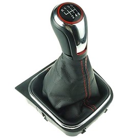 Do!LED Gear Knob Gear Stick Boot Frame 6 Gears Chrome/High Gloss Red Ring