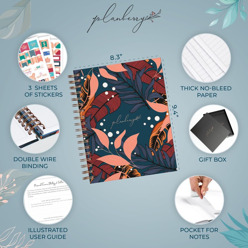 PLANBERRY Large Budget Planner & Monthly Bill Organizer with Pockets