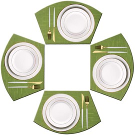 PIGCHCY Wedge Shaped Placemats for Dining Table Washable Vinyl Placemats Heat Resistant Table Mats Set of 4 (Sage Green)