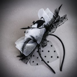 ILOVEMASKS Fascinator Feathers Dot White Black Mesh Races Woman Headband Tea Party Dress UP