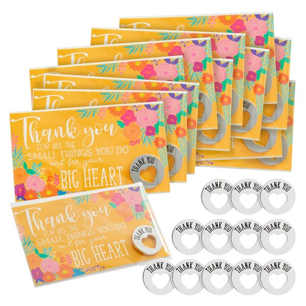 Juvale Set of 12 Tokens of Appreciation for Employees with Floral Thank You Cards Combo for Staff Work Gifts (0.75" Diameter)