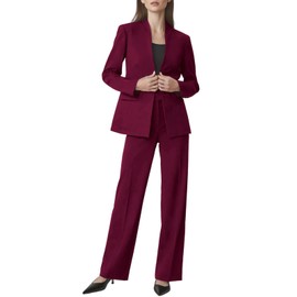 Aotasely Women's 2 Piece Suits Business Casual Outfits Straight Wide Leg Pants Suits Professional Office Work Outfits Wine Red