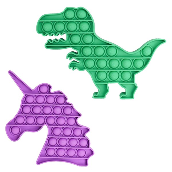 StudentsZone Push Pop Bubble Fidget Sensory Toy Pack, Fidget Toys Pack for Kids and Adults, 2 Pack, (1 Purple Unicorn + 1 Green Dinosaur)