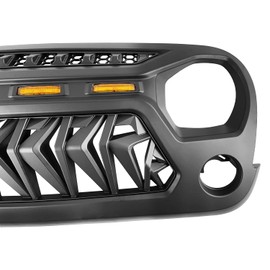MATMACRO Shark Grille Mesh Grille For Jeep Wrangler JK JKU Unlimited Rubicon Sahara Sport Front Grill with Amber Lights 2007-2018