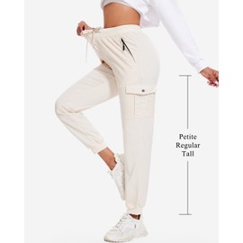 LadyJoy Womens Cargo Pants Hiking Womens Cargo Joggers with Pockets Ankle Lightweight Summer Scrub Parachute Golf Travel Pants Quick Dry Elastic Waist Drawstring 29'' White 3XL