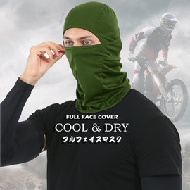 Trifong Full Face Mask, Covered Mask, Face Cover, Cooling Sensation, Breathable, Balaclava, For Bikes, Anti-Bleach, Sweat Absorbent, Quick Drying, For Summer, Balaclava, UV Reduction, armygre