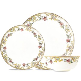 ACMLIFE Bone China Dinnerware Set, Porcelain Fine China Dinnerware Set for 4, Vintage Floral Dinnerware Set, 12 Piece Lightweight Bone China Dinnerware Set Plates and Bowls Set Women Gifts