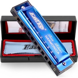 East top Blues Harmonica 10 Holes 20 Tones Blues Harp Diatonic Mouth Organ Harmonica For Adults, Professional players and Students - key: T003-C, Color: Blue
