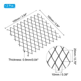 PATIKIL 4"L x 4"W Universal Car Grill Mesh, 2Pcs 10x20mm Diamond Hole Aluminum Mesh Expanded Perforated Metal Sheet for Ventilation Filtration Dryer Vent Guard Screen, Black