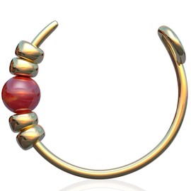 Dünner gefälschter Nasenring mit rotem Opal - 14K GOLD FILLED - No Piercing Needed - Clip on Faux Nose Hoop (Gold, roter Opal)