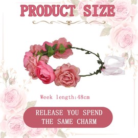 Flower Wreath Flower Crown Headband, Flower Wreath Hair, Boho Flower Crown, Flower Headband Hair Band, Flower Wreath Crown Headband, Women Girls Bridal Roses Flowers (Pink)