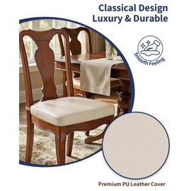 YOUFI Dining Chair Cushions Set of 4, Waterproof PU Leather Kitchen Chair Pads with Adjustable Buckle Straps, 17" x 16" x 2" D-Shaped Non-Slip Seat Cushions for Dining Room (Beige)