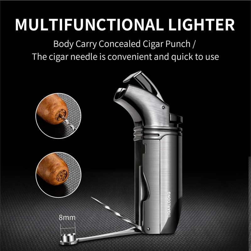 CIGARLOONG Cigar Cutter and Lighter Set Yellow Double Blade Classic