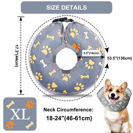KIKNIN Dog Cone, Inflatable Dog Collar for Small, Medium and Large Dogs, Soft Recovery Pet Cone After Surgery with Adjustable Buckle and Cute Pattern to Stop Licking and Biting Wounds