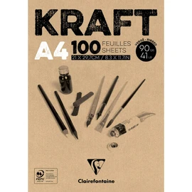 Clairefontaine 96545C Kraft Paper Pad Glued, Ideal for Dry Techniques, 100 Sheets, DIN A4, 21 x 29.7 cm, 90 g, Brown