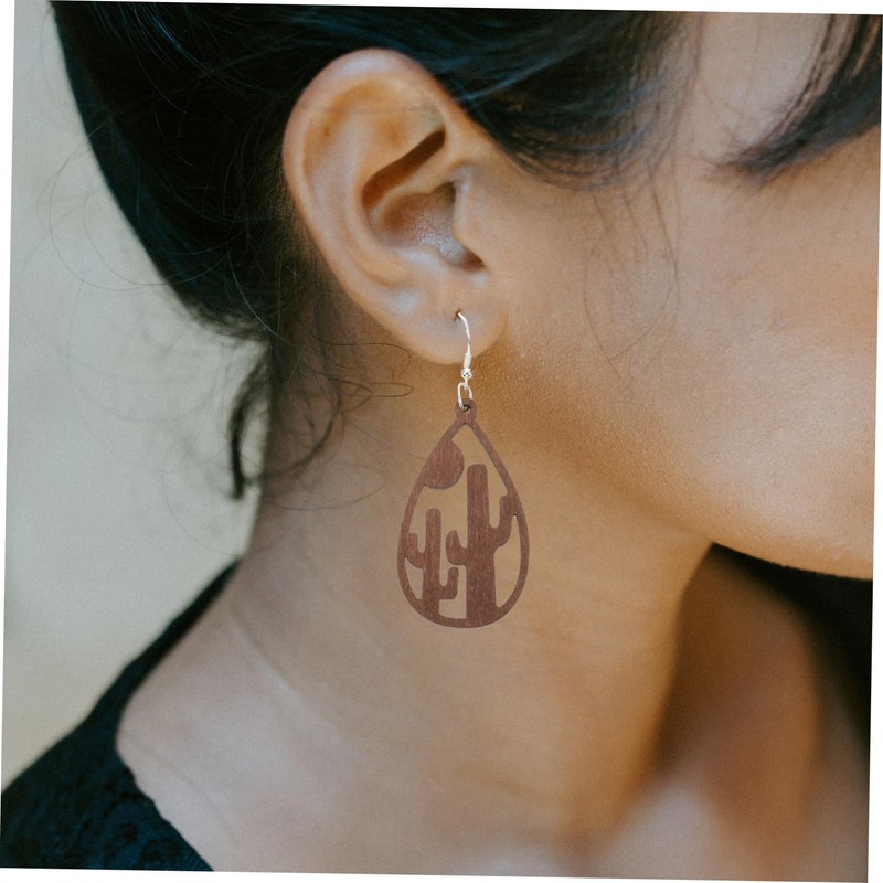 COLLBATH Fashion Earrings Women's Cactus Jewelry Creative Wooden Simple Earrings