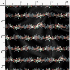 Soimoi Black Cotton Duck Fabric Pine Leaves & Floral Stripe Print Fabric by Yard 42 Inch Wide