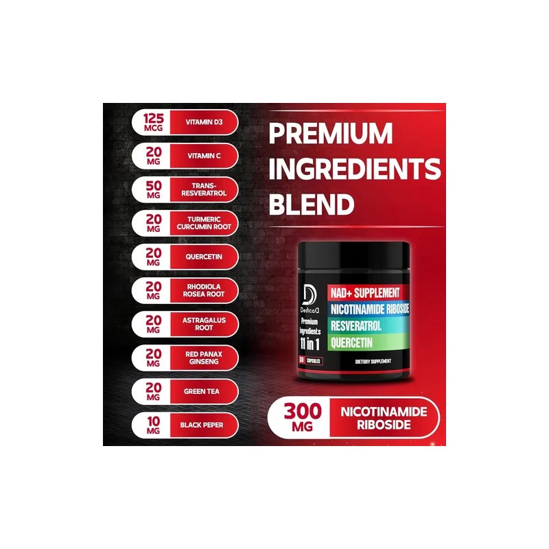Suplemento Nad+ 11 En 1 Ribósido Nicotinamida + Resveratrol